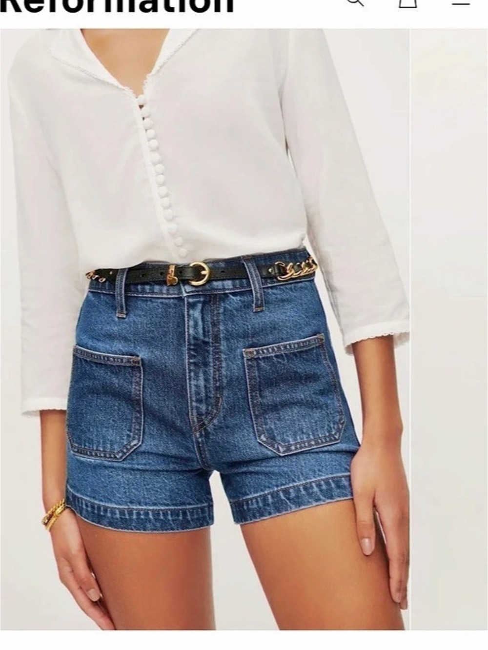 Reformation Alyssa Stretch High Rise 3.5" Jean Shorts Blue
